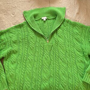 Topshop Green Oversized Cable Knit Quarter Zip Pullover Sweater